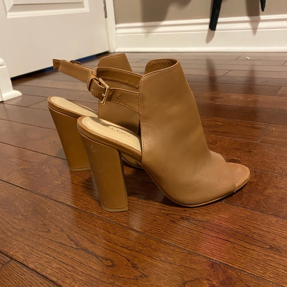 Tan One Strap Aldo Sandal Heels